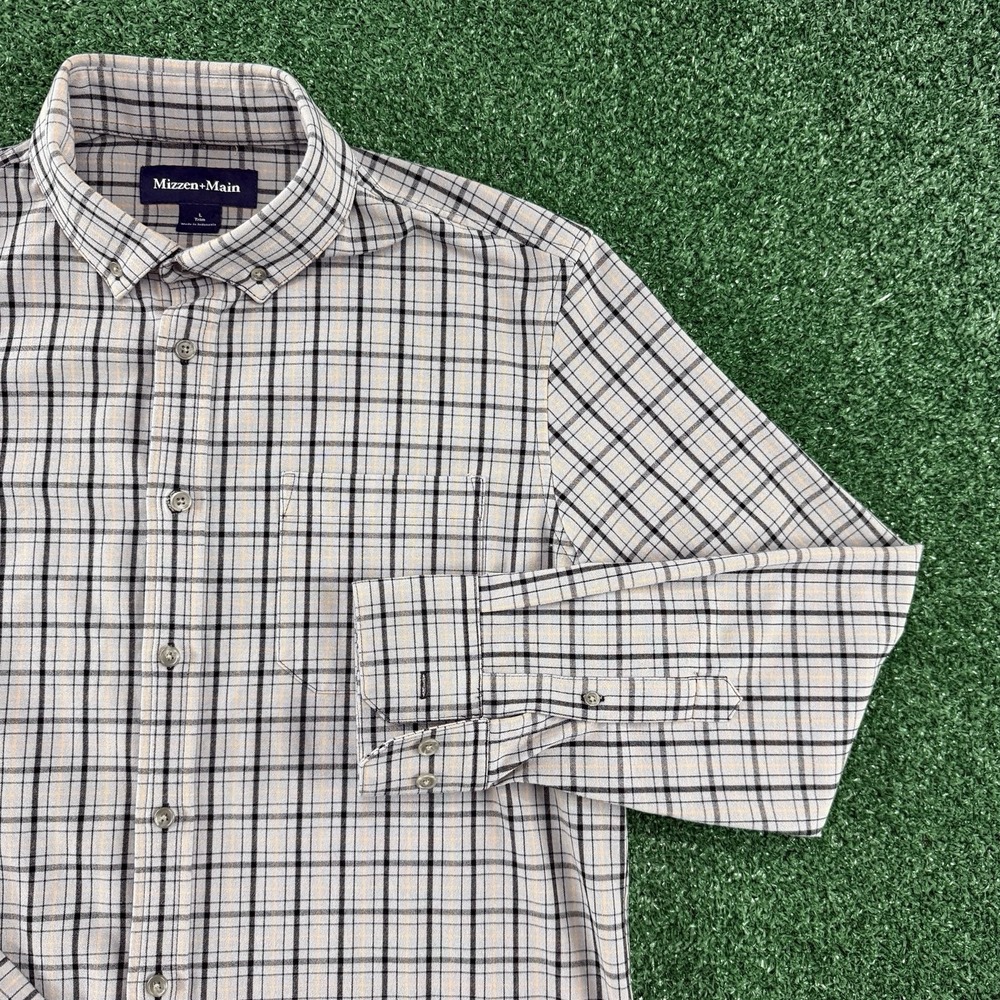 Mizzen + Main Trim Shirt Men's Long Sleeve Button Size Large Gray Plaid